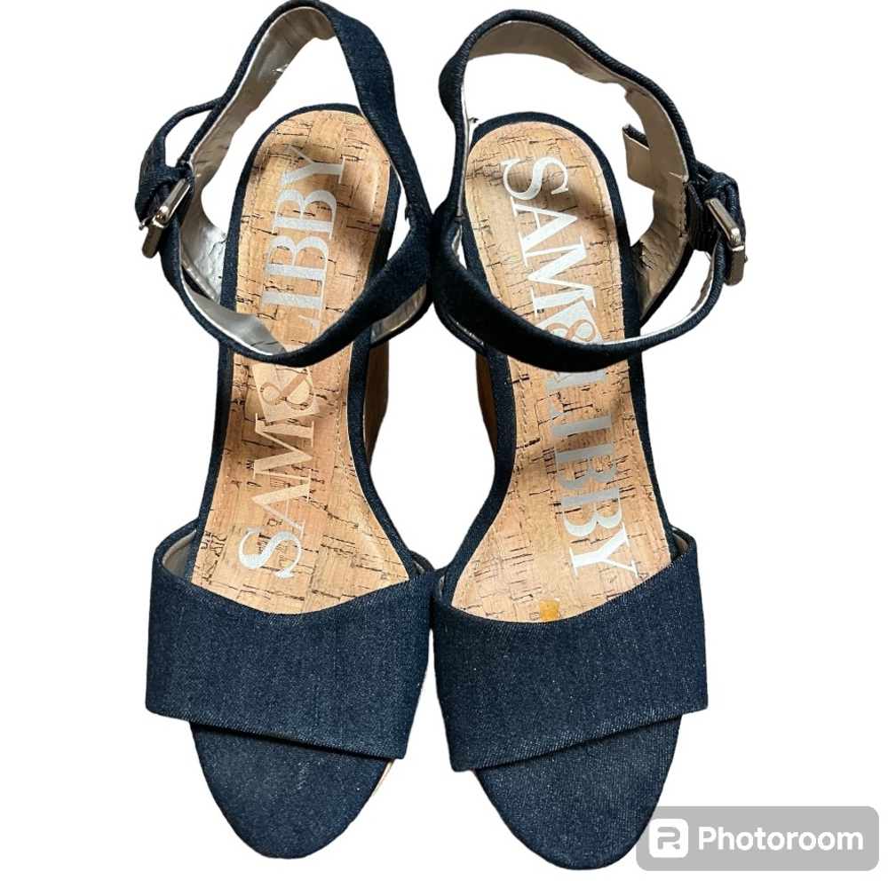Sam & Libby Denim Wedge Platform Sandals